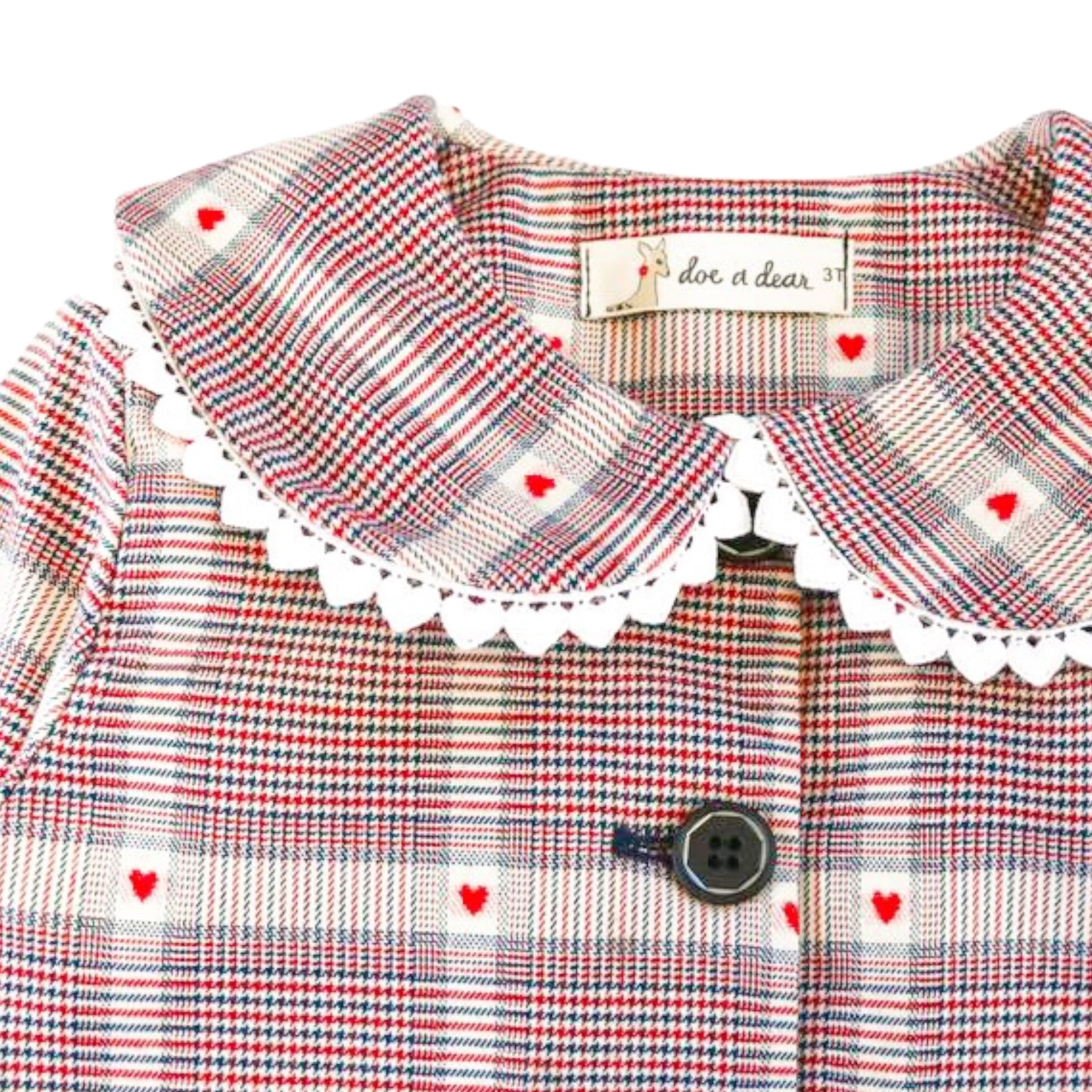 Heart Plaid Picot Hem Jacket - Red - doe a dear