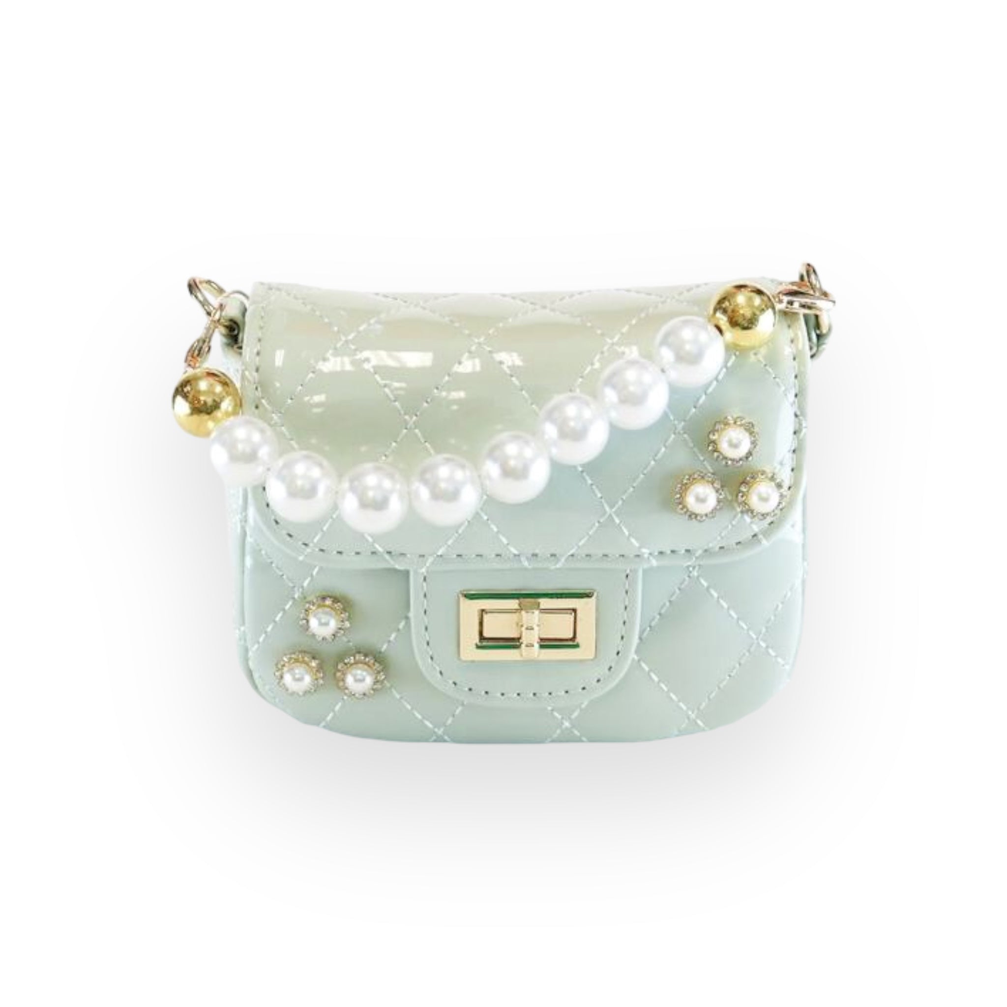 Embellished Patent Quilted Purse - Green - doe a dear