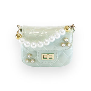 Embellished Patent Quilted Purse - Green