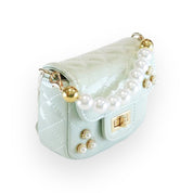 Embellished Patent Quilted Purse - Green - doe a dear