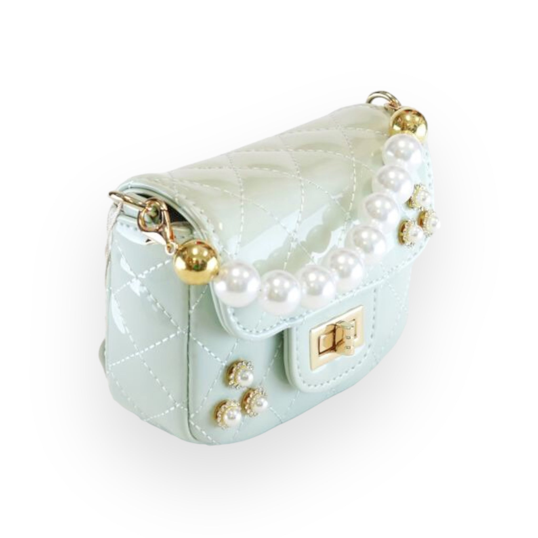 Embellished Patent Quilted Purse - Green - doe a dear