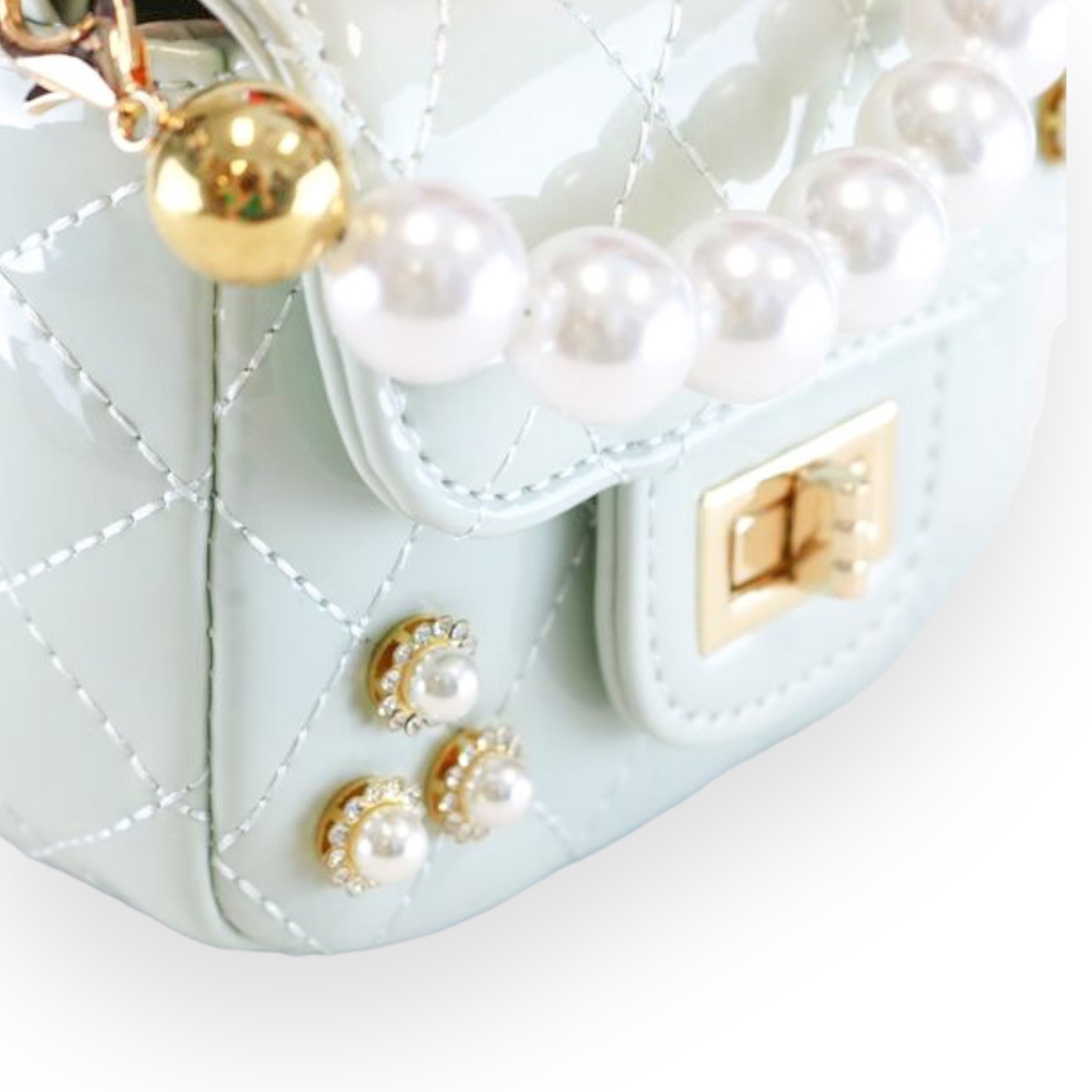 Embellished Patent Quilted Purse - Green - doe a dear