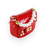 Embellished Patent Quilted Purse - Red - doe a dear