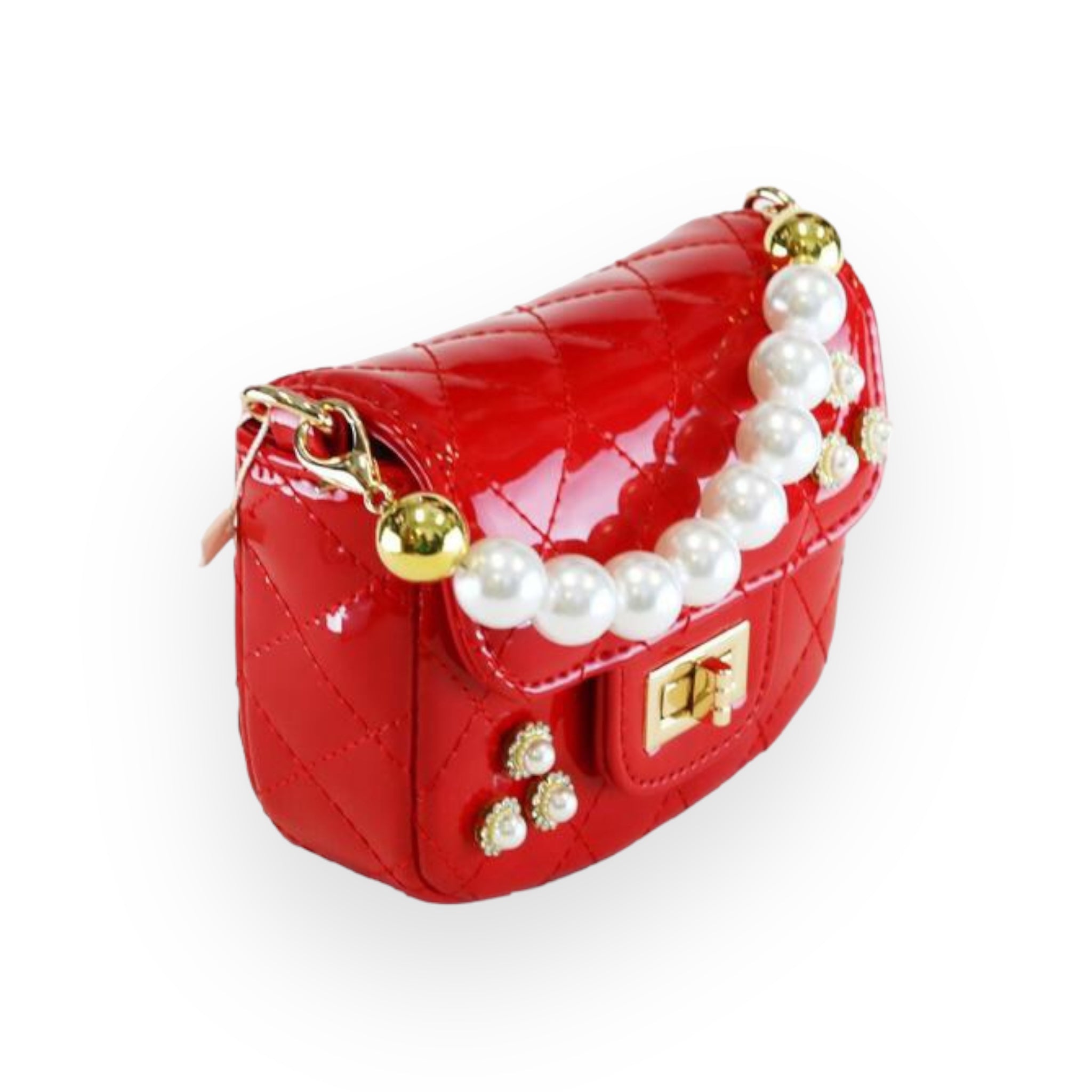 Embellished Patent Quilted Purse - Red - doe a dear