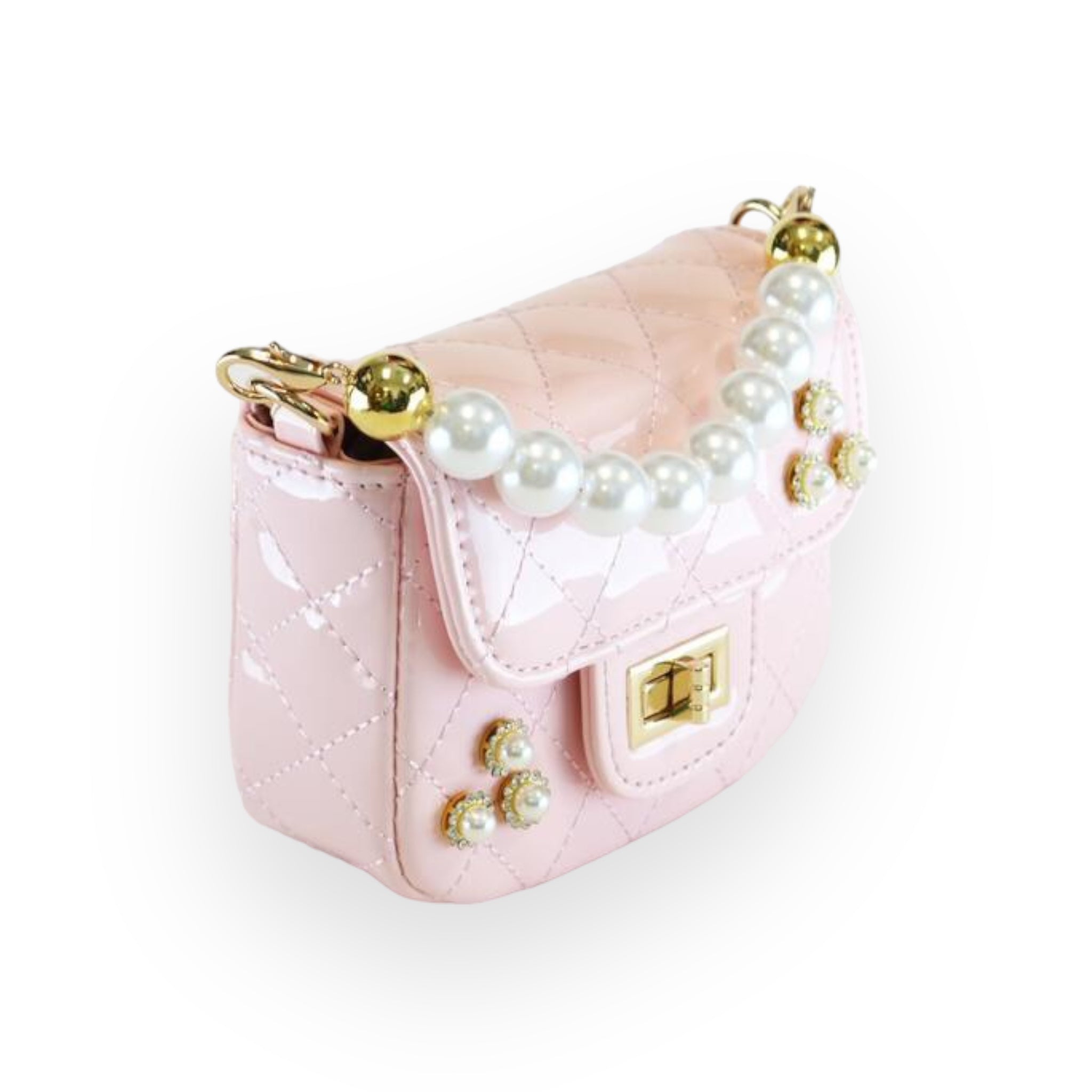 Embellished Patent Quilted Purse - Pink - doe a dear