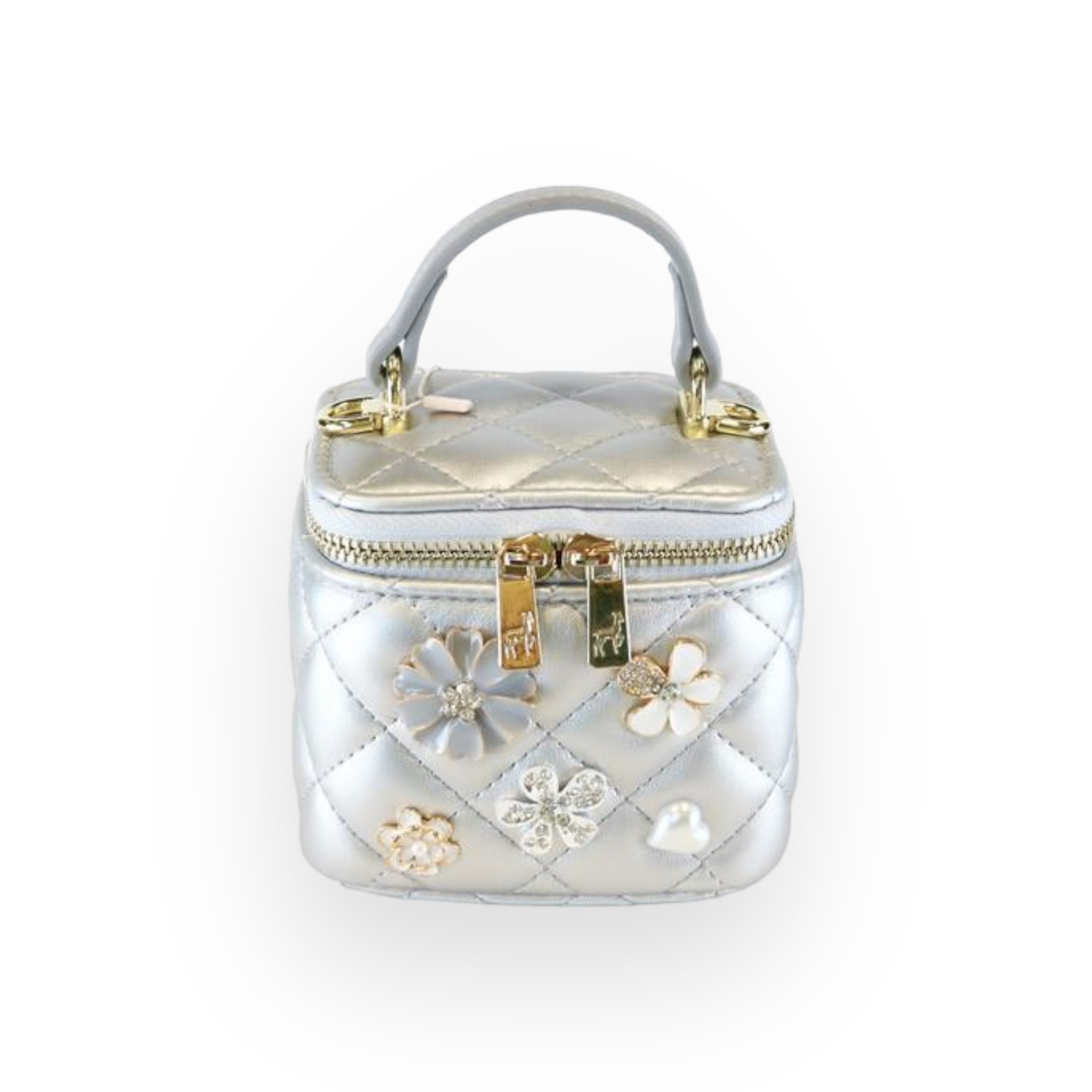 Quilted Top-Handle Bag w/ Charms - Silver - doe a dear