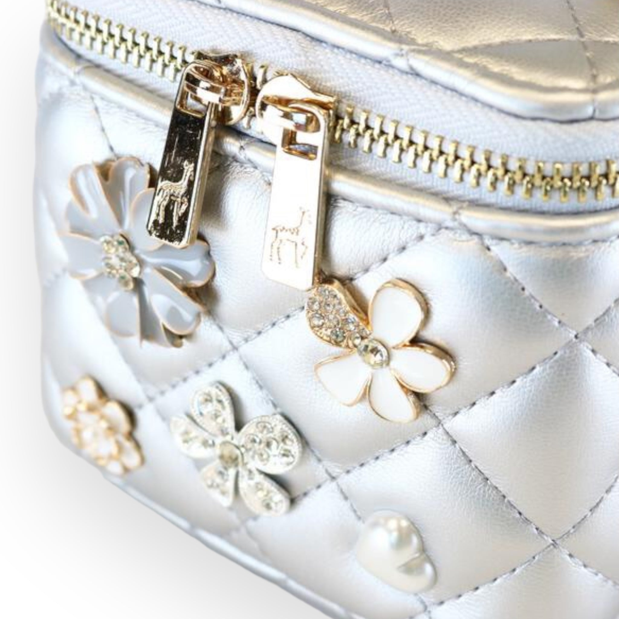 Quilted Top-Handle Bag w/ Charms - Silver - doe a dear