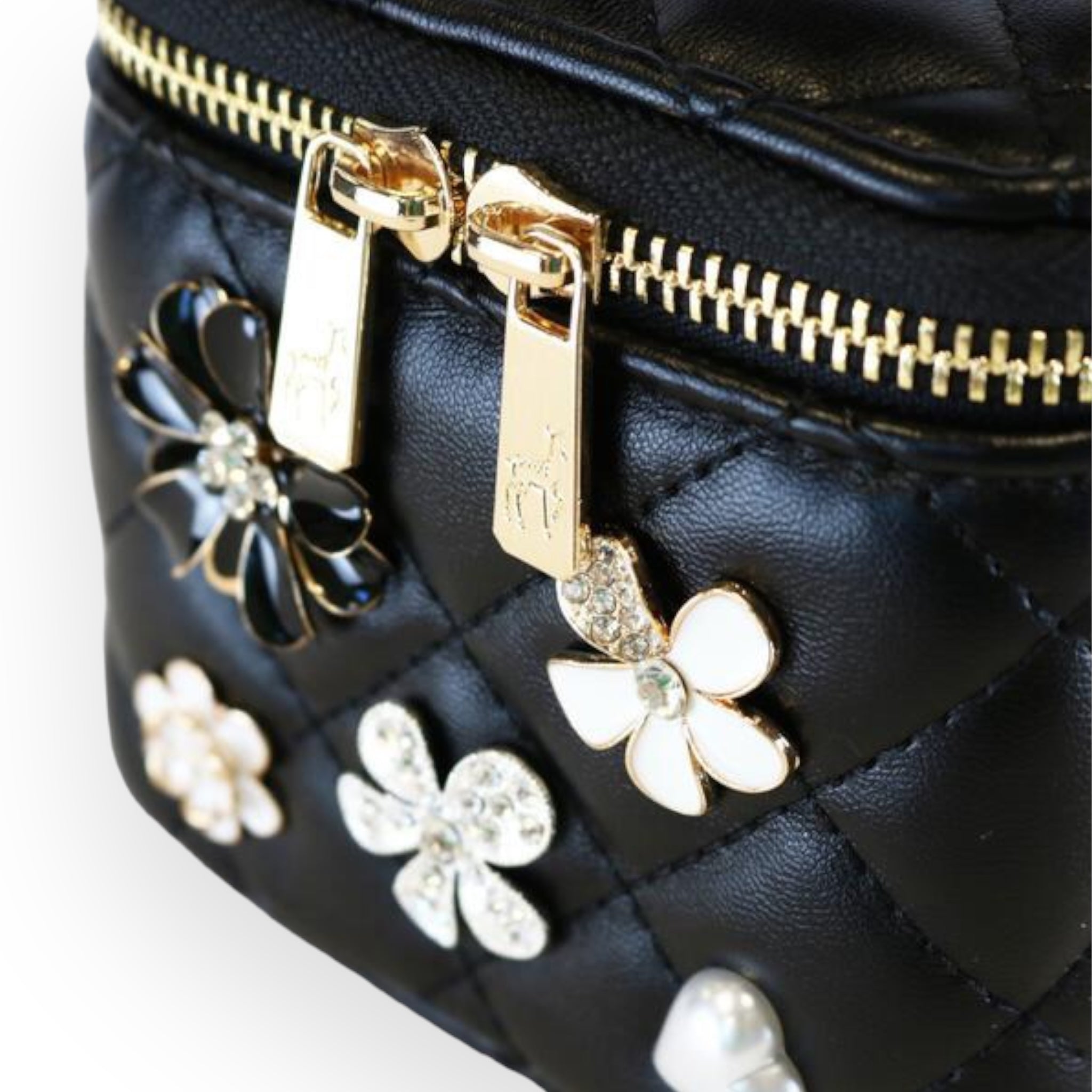 Quilted Top-Handle Bag w/ Charms - Black - doe a dear