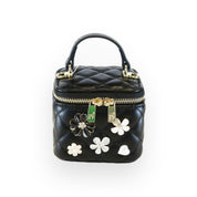 Quilted Top-Handle Bag w/ Charms - Black - doe a dear