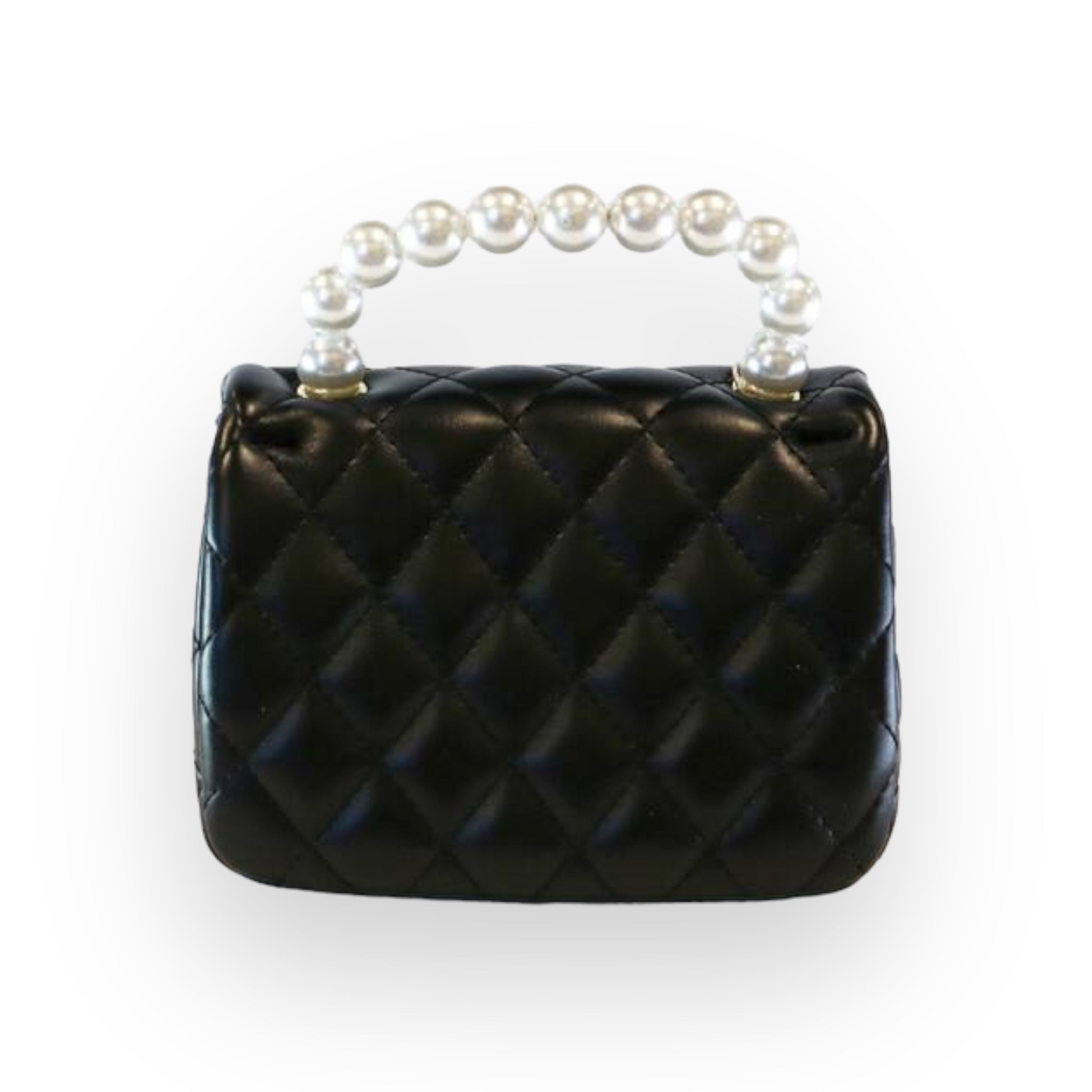 Pearl Handle Quilted Leather Purse w/ Charms - Black - doe a dear