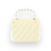 Pearl Handle Quilted Leather Purse w/ Charms - Cream - doe a dear
