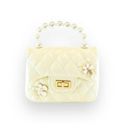 Pearl Handle Quilted Leather Purse w/ Charms - Cream - doe a dear