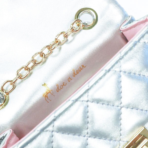 Pearl Handle Quilted Leather Purse w/ Charms - Silver - doe a dear