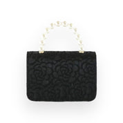 Floral Appliques Tweed Purse - Black - doe a dear