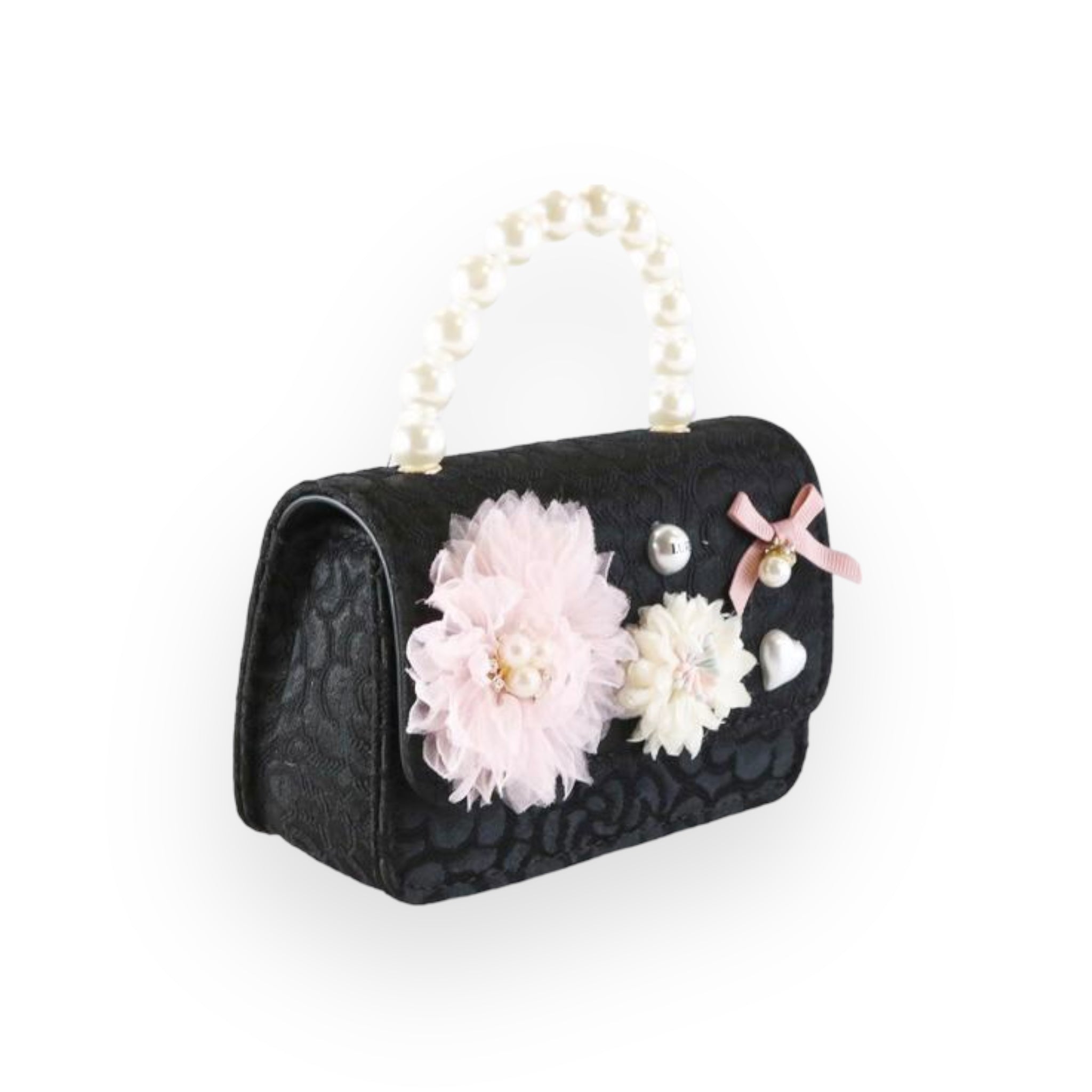 Floral Appliques Tweed Purse - Black - doe a dear
