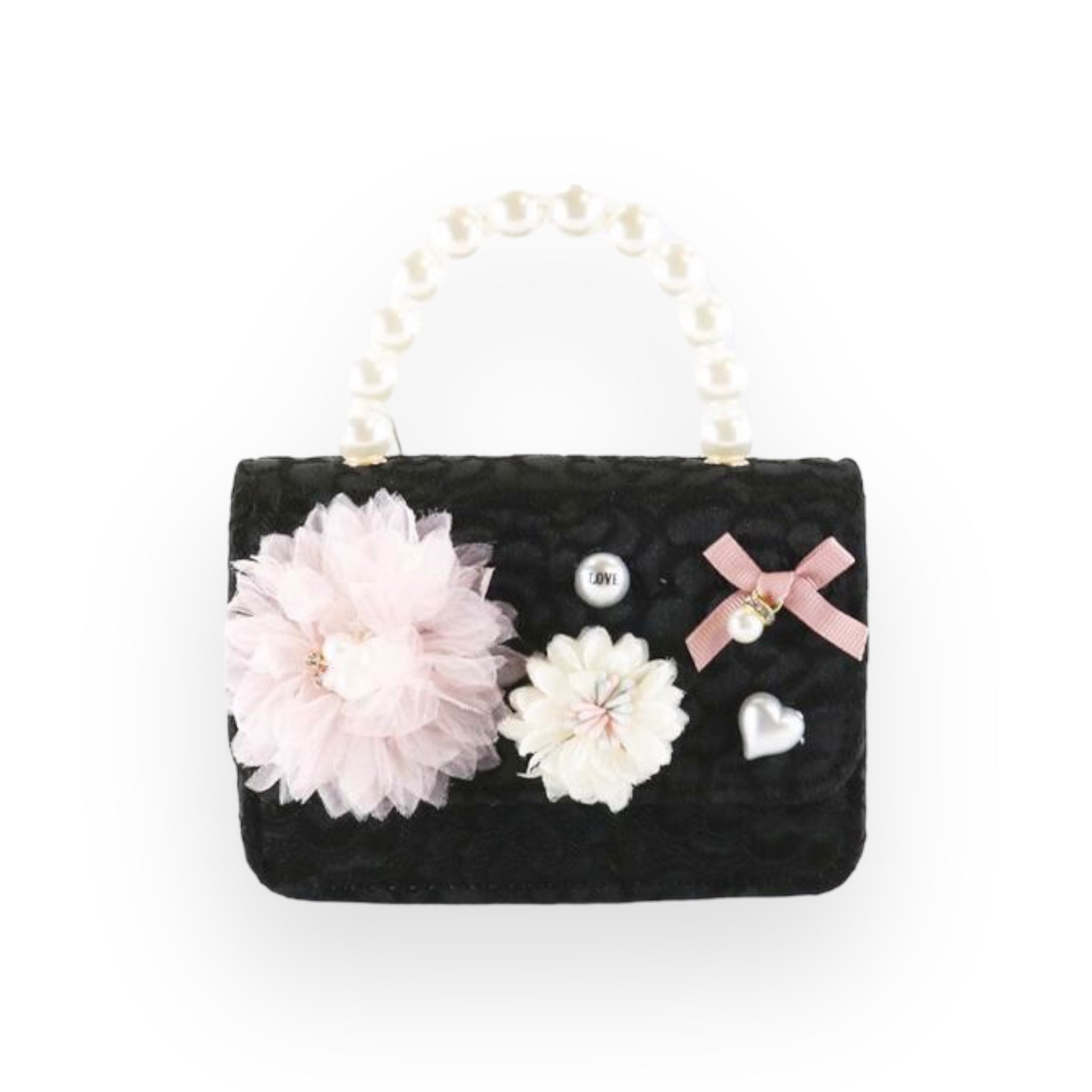 Floral Appliques Tweed Purse - Black - doe a dear