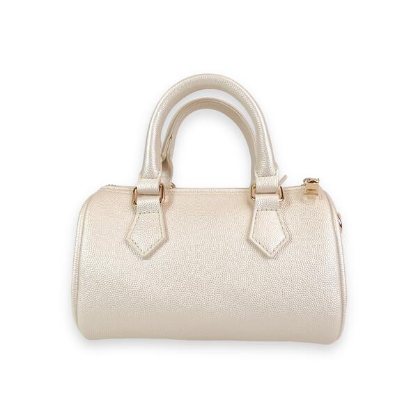 Pearl Studs Cream Leather Barrel Bag - doe a dear