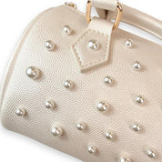 Pearl Studs Cream Leather Barrel Bag - doe a dear