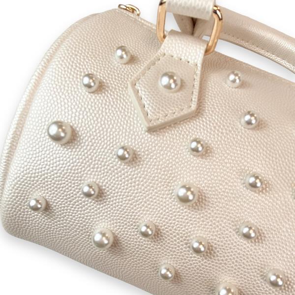 Pearl Studs Cream Leather Barrel Bag - doe a dear