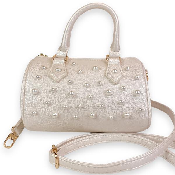 Pearl Studs Cream Leather Barrel Bag - doe a dear