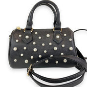 Pearl Studs Black Leather Barrel Bag - doe a dear