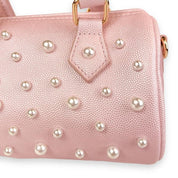 Pearl Studs Pink Leather Barrel Bag - doe a dear