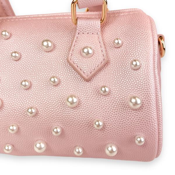 Pearl Studs Pink Leather Barrel Bag - doe a dear