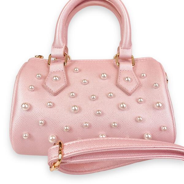 Pearl Studs Pink Leather Barrel Bag - doe a dear