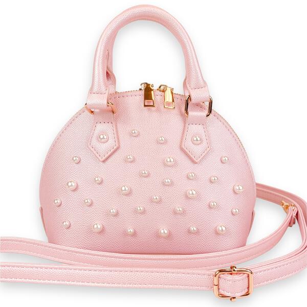 Pearl Studs Pink Leather Satchel Bag - doe a dear
