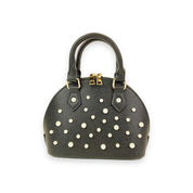 Pearl Studs Black Leather Satchel Bag - doe a dear