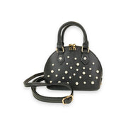 Pearl Studs Black Leather Satchel Bag - doe a dear