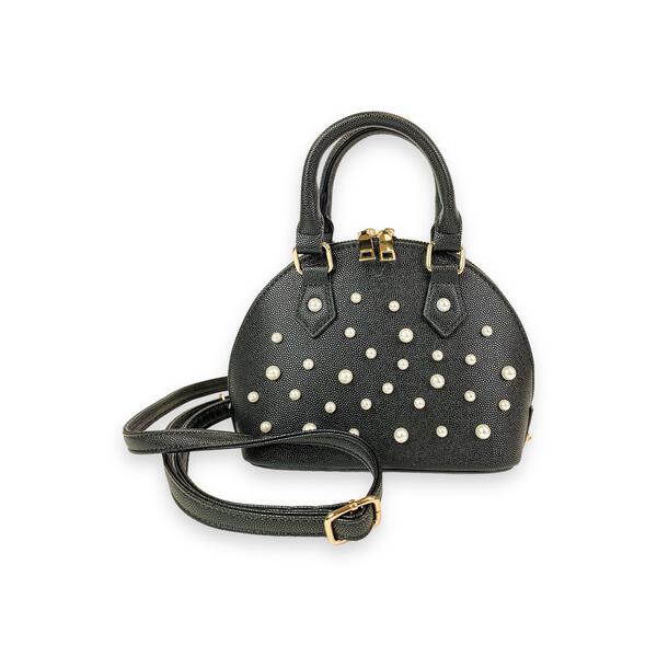 Pearl Studs Black Leather Satchel Bag - doe a dear