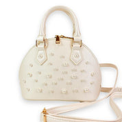 Pearl Studs Cream Leather Satchel Bag - doe a dear
