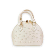 Pearl Studs Cream Leather Satchel Bag - doe a dear