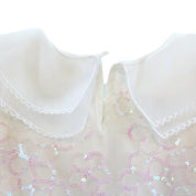 White Sequin Floral Mesh Layer Top - doe a dear
