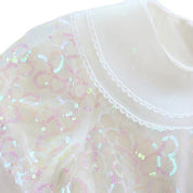 White Sequin Floral Mesh Layer Top - doe a dear
