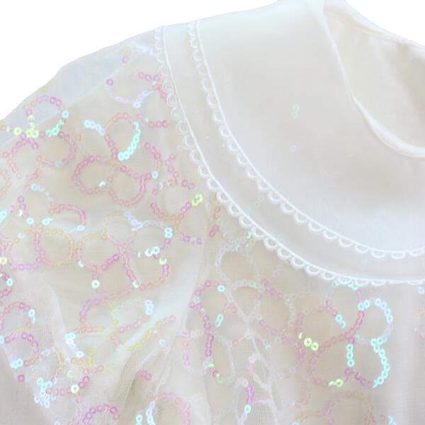 White Sequin Floral Mesh Layer Top - doe a dear