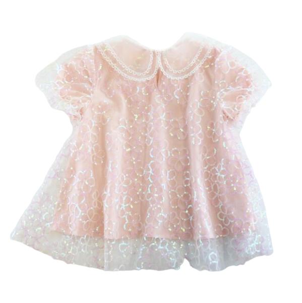 Pink Sequin Floral Mesh Layer Top - doe a dear