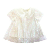 White Sequin Floral Mesh Layer Top - doe a dear