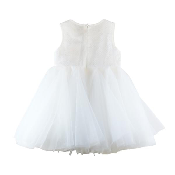 Floral Waist Trim Tulle Dress in White - doe a dear