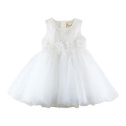 Floral Waist Trim Tulle Dress in White - doe a dear