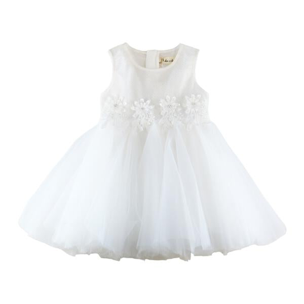 Floral Waist Trim Tulle Dress in White - doe a dear