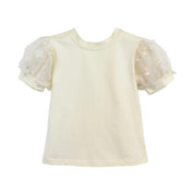 3D Floral Puff Sleeves Beige Tee - doe a dear