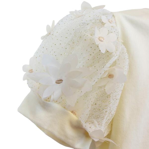 3D Floral Puff Sleeves Beige Tee - doe a dear