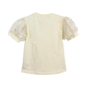 3D Floral Puff Sleeves Beige Tee - doe a dear