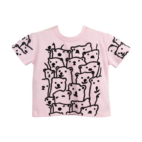 Pink Bear Textural Embroidery Tee - doe a dear