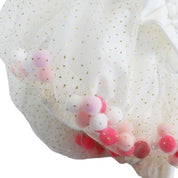 White Pom Pom Puff Slv Tee w/ Floral Print - doe a dear