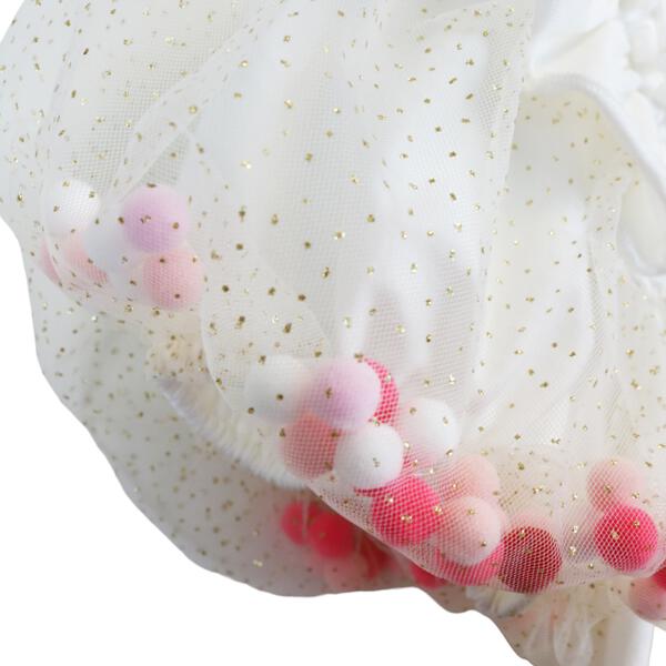 White Pom Pom Puff Slv Tee w/ Floral Print - doe a dear