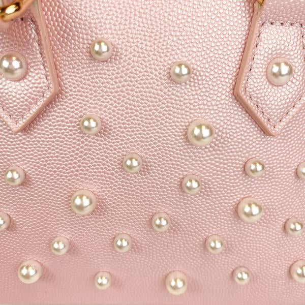 Pearl Studs Pink Leather Satchel Bag - doe a dear