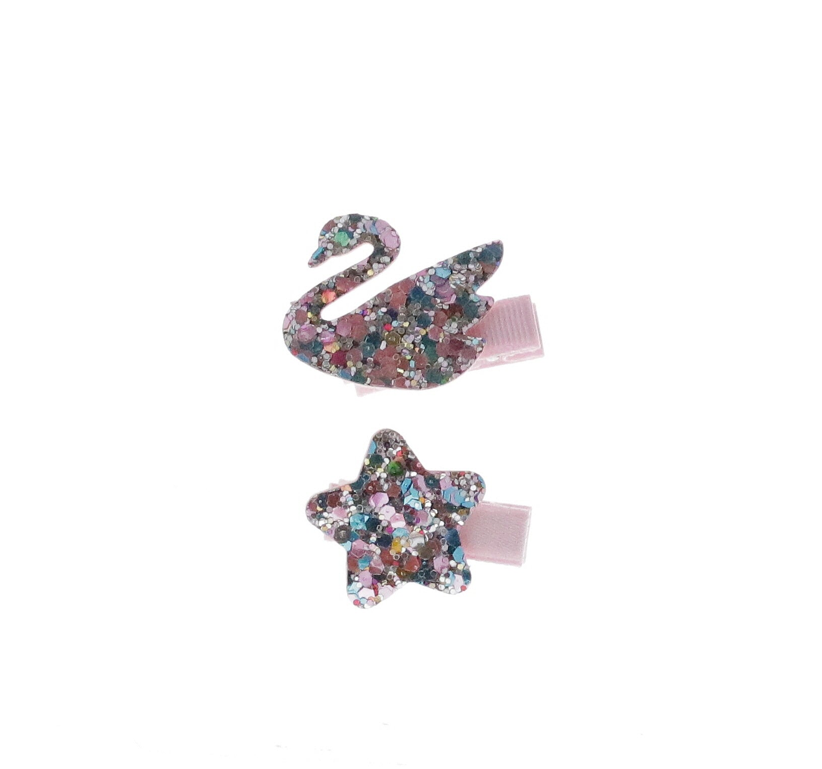 Aqua / Lilac Glittered Star & Swan Set Hair Clip - Doe a Dear